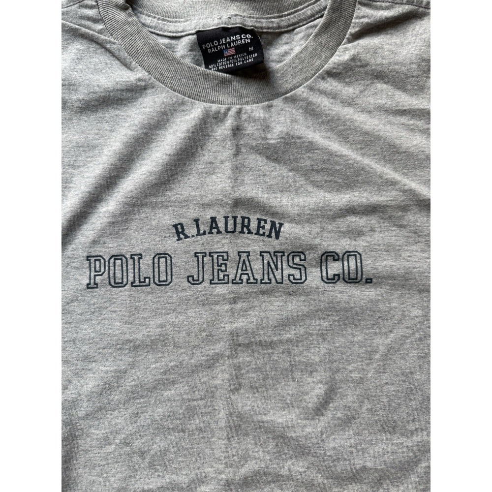 Vintage Polo Jeans Co Ralph Lauren T Shirt Mens M Gray Spellout Logo Y2K